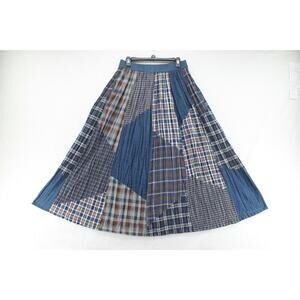 VTG Rhythm Blue Patchwork Skirt Womens Large Denim Western Boho Elastic Waist